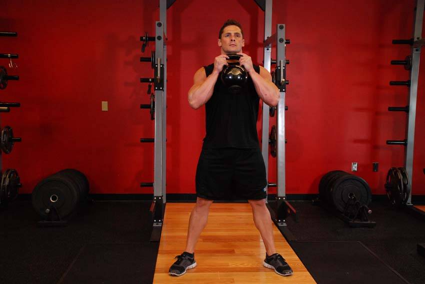 Goblet Squat to Box — start position